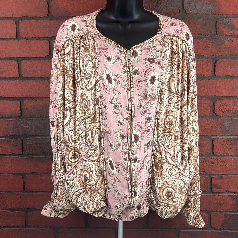 Umgee Shirt Womens XL Floral Zip Up